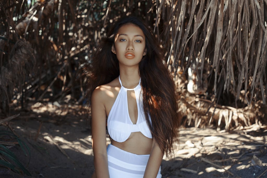 Balistarz-model-Claudia-Maretha-photo-session-near-the-beach-wearing-white-swim-suit