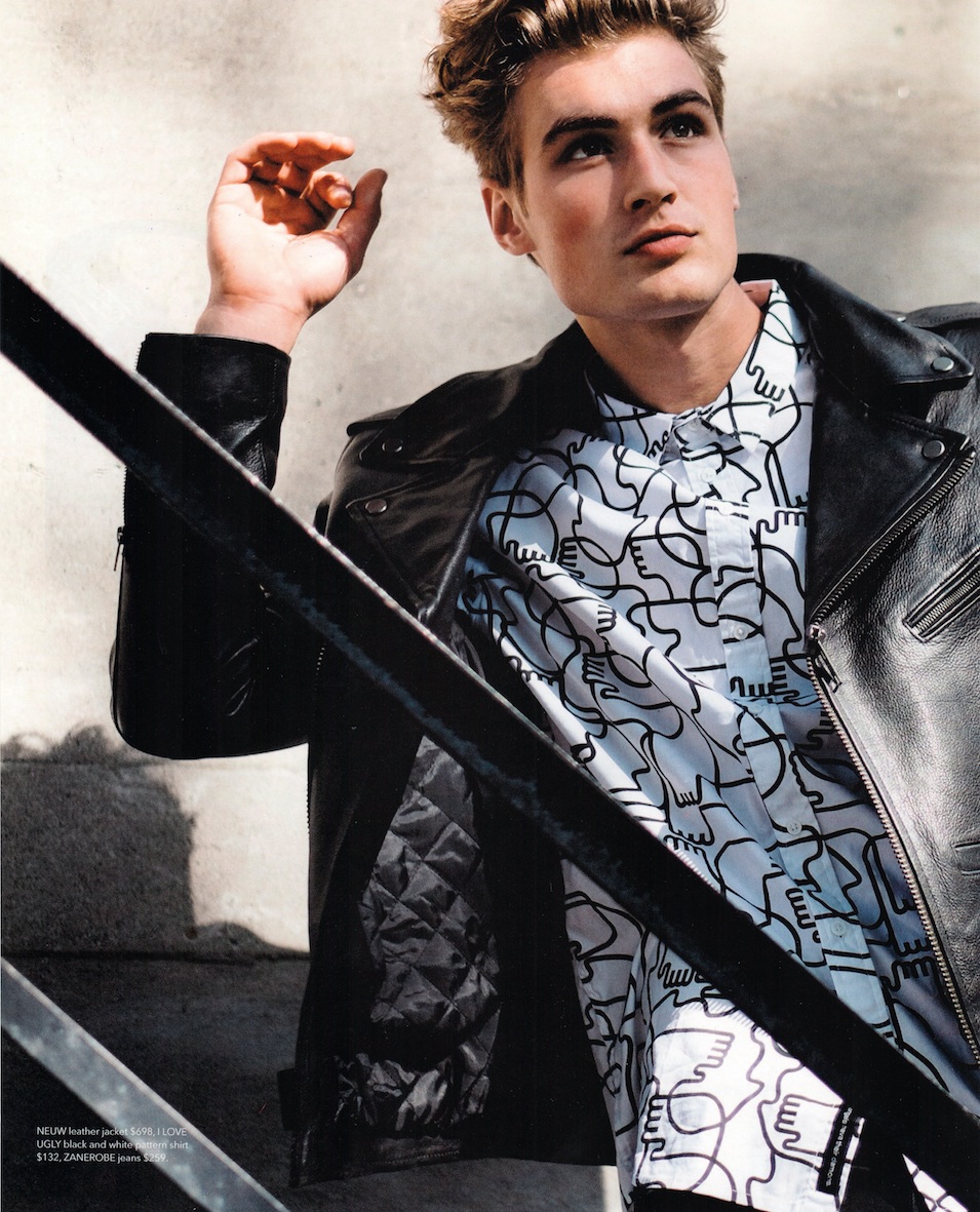 Balistarz-model-Reuben-Mckechnie-leather-jacket-black-and-white-pattern-shirt
